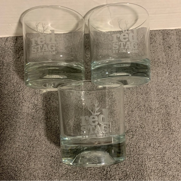 Vintage Red Stag By Jim Beam “Basketball Baseball Dimple” Rocks Glasses Set Of 3 - Picture 1 of 9